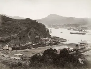 Coastline Prints: Naval arsenal at Nagasaki, ship in dry dock, Japan