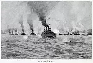 Images Dated 10th September 2020: NAVAL BATTLE OF MANILA The American fleet under Dewey totally destroys the Spanish fleet