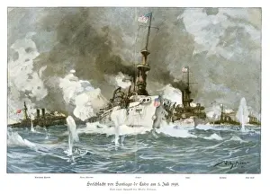 War Ships Prints: Naval Battle Santiago