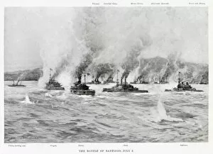 Images Dated 10th September 2020: NAVAL BATTLE OF SANTIAGO The rival warships engage at close quarters Date: 3 July 1898