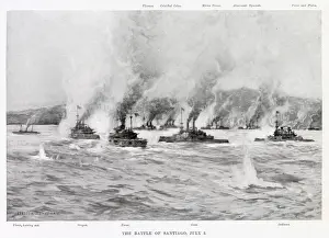 Quarters Prints: NAVAL BATTLE OF SANTIAGO The rival warships engage at close quarters Date: 3 July 1898