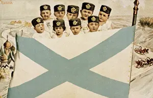 Cadets Prints: Naval cadets with flag of the Imperial Russian Navy