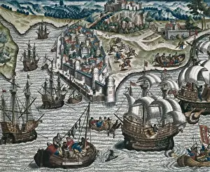 Vincennes Prints: Naval fight in front of Lisbon. Illustration