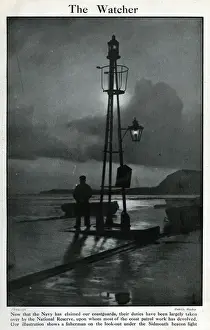 Sidmouth Prints: Naval reservist on duty, Sidmouth beacon light, WW1