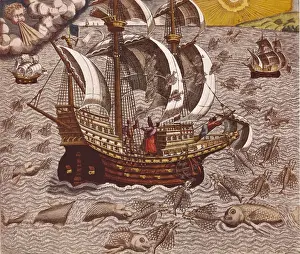 Historique Prints: Navigatio en Brasiliam Americae, 16th c. Flying