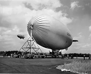 US Navy Goodyear K-Series airship at a transportation mast