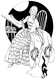 Needlewoman wearing a pretty hand-made embroidered frock