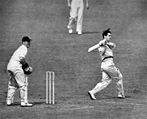 Shot Collection: Neil Harvey batting in the Fourth Test Match, Headingley, 19