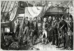 Nelson receiving the swords (as a symbol of surrender) on board the San Jose
