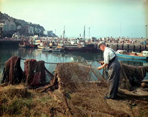 Brixham Prints: Net mending, Brixham