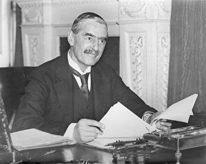 Documents Collection: Neville Chamberlain, British Prime Minister, at his desk