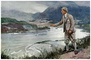 Images Dated 19th March 2019: Neville Chamberlain fishing by Ernest H. Thomas
