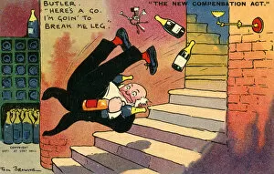 Slips Gallery: The New Compensation Act - 1906 - Butler takes a tumble