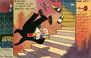 Slips Gallery: The New Compensation Act - 1906 - Butler takes a tumble