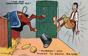 Contented Collection: New Compensation Act - 1906 - Stableboy kicked in stable