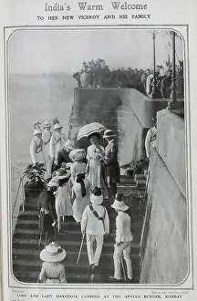 Received Prints: New Viceroy of India, Lord Hardinge and Lady Hardinge receive a warm welcome upon landing at the Apollo Bundar