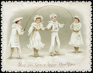 Skip Prints: New Year card, Children with skipping rope