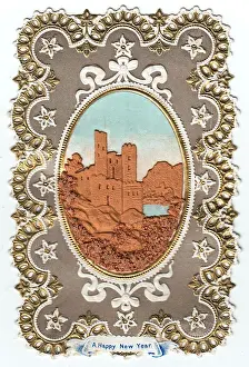 New Year card made from cork, with ornate border