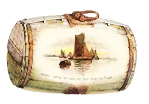 New Year card in the shape of a barrel