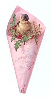 New Year card in the shape of a bird in wrapping paper