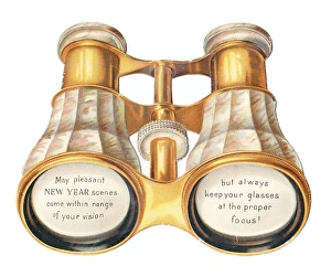 Images Dated 10th December 2015: New Year card in the shape of a pair of binoculars