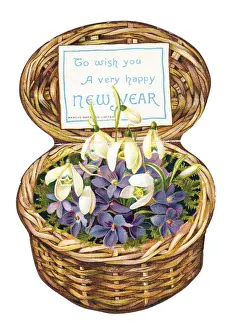 Snowdrop Prints: New Year card in the shape of a wickerwork basket