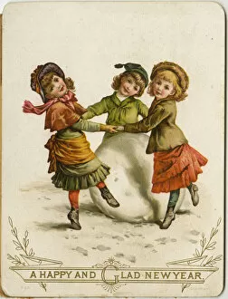 Images Dated 30th December 2015: New Year card, Victorian children with snowball