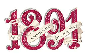 New Year card with the year 1891 in cutout form