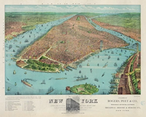 New York: a birdseye view from the harbor, showing Manhattan New York: a birdseye view from the harbor, showing Manhattan