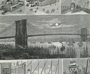 New York. Brooklyn Bridge in 1883. Engraving