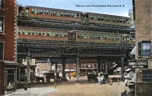 New York City, USA - Bowery and Doubledeck Elevated Railroad