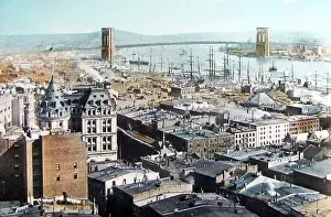 Brooklyn Prints: New York panorama hand coloured photo probably pre-1900
