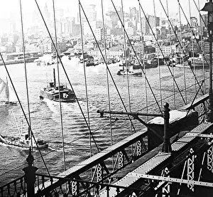 Skyscrapers Prints: New York skyscrapers from the Brooklyn Bridge - early 1900s