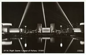 Nightime Gallery: New York Worlds Fair - Lagoon of Nations - Night scene