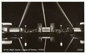 Nightime Prints: New York Worlds Fair - Lagoon of Nations - Night scene