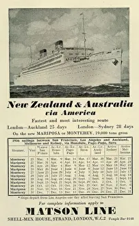 Sailings Prints: New Zealand and Australia, Steam Ship sailings Matson Line