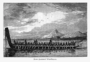 Canoes Prints: New Zealand war canoe