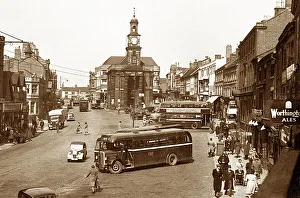 Buses Prints: Newcastle under Lyme High Street probably 1940s