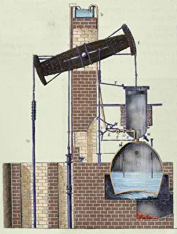 Mines Prints: Newcomen steam engine invented by Thomas Newcomen in 1712