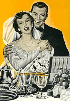 Sentiment Prints: Newlyweds with Presents Date: 1950