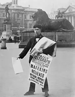 A newspaper seller in Trafalgar Square