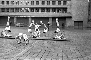 Gymnastics Prints: NFS (London Region) fire brigade display at Lambeth, WW2