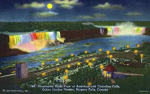 Waterfalls Prints: Niagara Falls - Illuminated in multi-colour at night - Oakes Garden Theatre