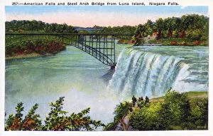 Images Dated 27th May 2021: Niagara Falls, NY State, USA - American Falls and Steel Arch Bridge. Date: circa 1930