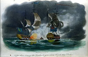 Leander Prints: Night Action Between The Leander, 50 Guns, And ?