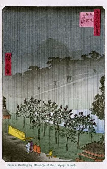 Akasaka Gallery: Night Rain at the Paulownia Grove at Akasaka by Hiroshige