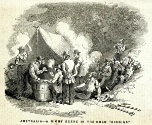 Diggers Prints: Night Scene in Australia, Gold Diggers