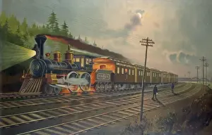 Night scene on the New York Central Railroad. American Expr
