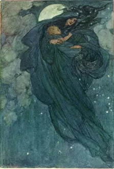 Poems Collection: Night slid down. Illustration by Florence Harrison to Tennysons poem The Gardener s