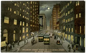 Moonlight Gallery: Night view of Dearborn Street, Chicago, USA